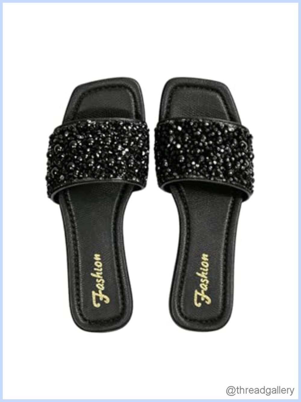 Rhinestone Sparkly Flat Sandals Dressy Glitter Slide Faux Leather